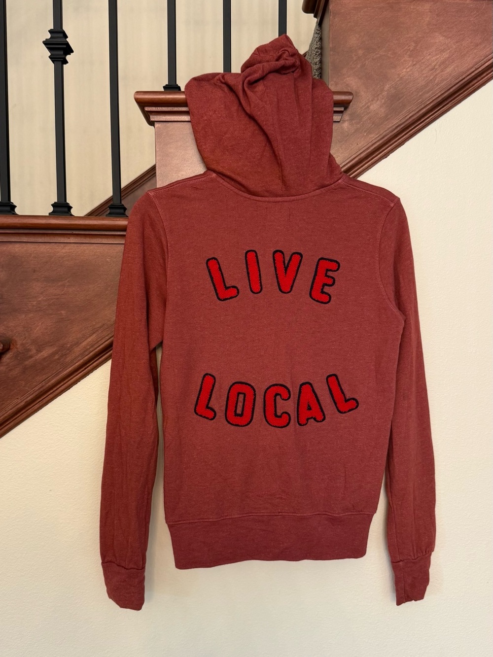 Sundry Red Hooded Sweater with "LIVE LOCAL" Graphic